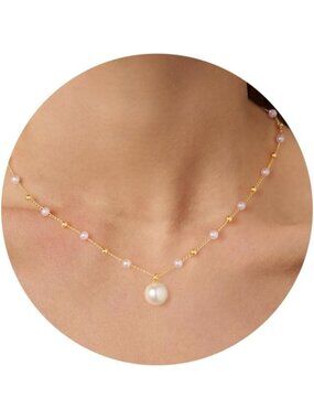 Women's Pearl Pendant Gold Plated 14 Dainty Choker Pendant Elegant Necklace